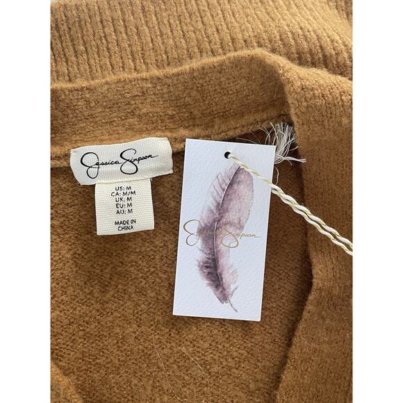 Jessica Simpson Women’s Sweater Vest M Mustard Button Front Floral Knit NWT - Picture 6 of 7